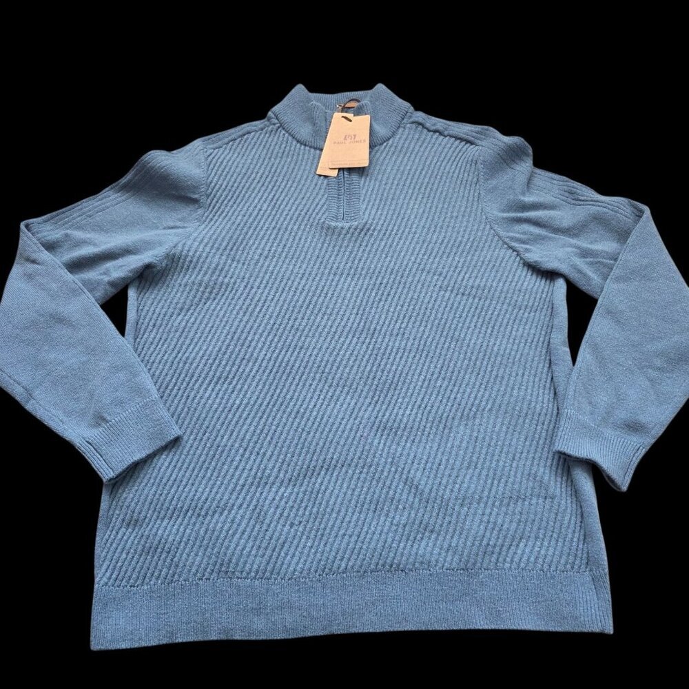 PJ Paul Jones Sweater Men’s XL Blue Casual Textured Pullover Quarter Zip Tags